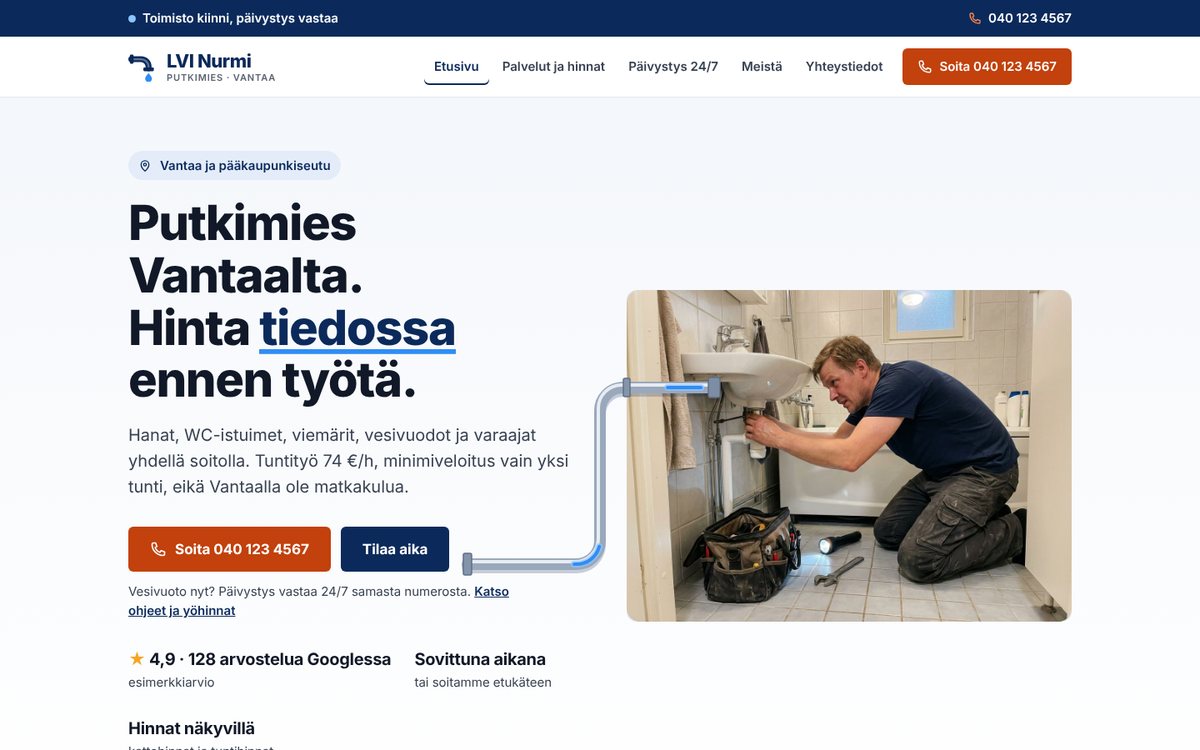 LVI Nurmen kotisivun etusivu