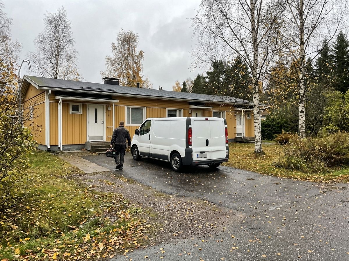 LVI Nurmen pakettiauto rivitalon edessä