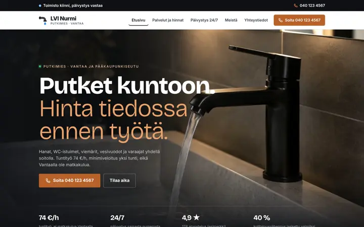 LVI Nurmi: esimerkkisivun etusivu