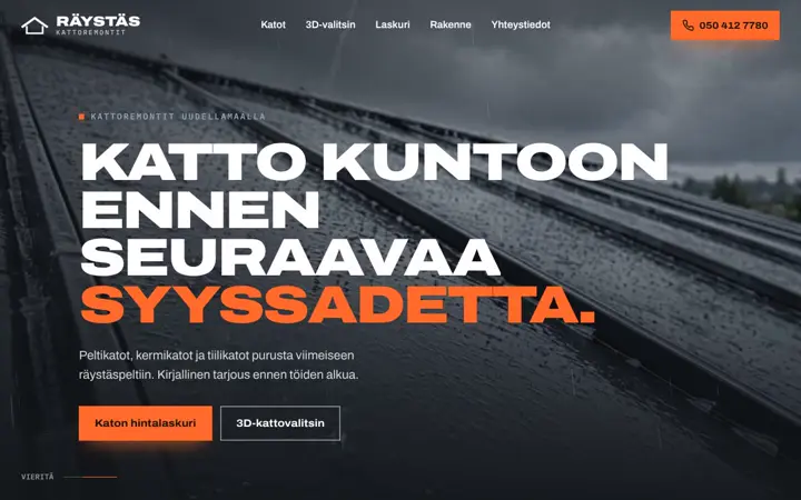 Räystäs Kattoremontit: esimerkkisivun etusivu