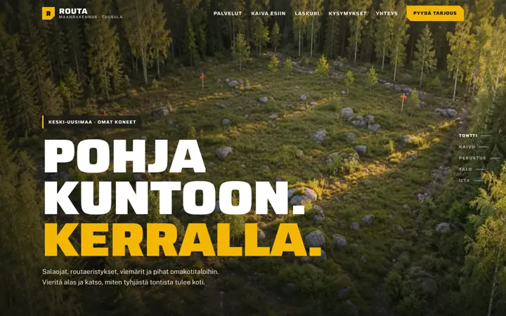 Routa Maanrakennus: esimerkkisivun etusivu