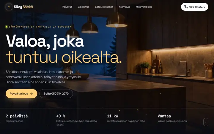 Sävy Sähkö: esimerkkisivun etusivu