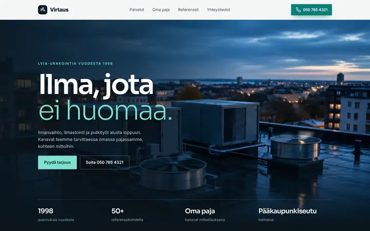 Virtaus LVIA: esimerkkisivun etusivu